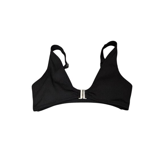 Black Ribbed Plunge Bralette With Adjustable Straps & Front Clasp - Size S - Picture 4 of 8